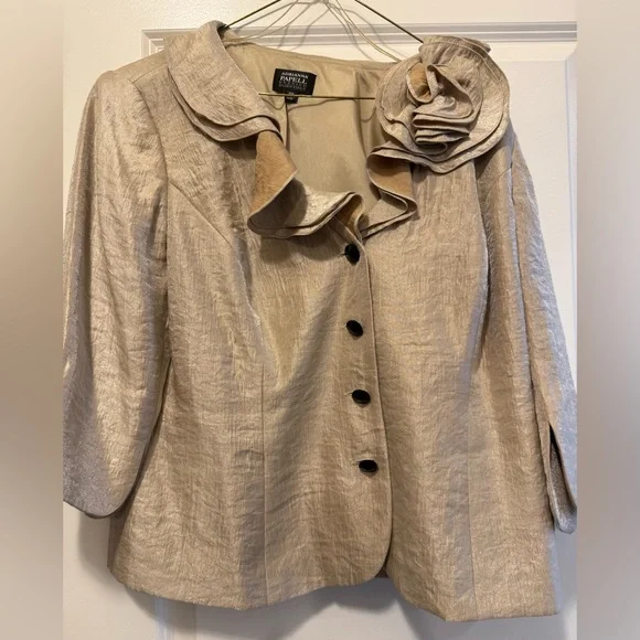 Adrianna Papell Gold Jacket Blazer top with Floral Detail - Picture 4 of 8